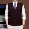 Cardigan Colete Xadrez Masculino Outono Inverno Jacquard Meia-idade Espessado Roupa de Pai Sem Mangas Camada Base de Lã Atacado