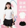 Conjunto de Verano para Niña 2026 Nuevo Elegante Lazo Manga Corta Infantil Blanca de Niña Moderna Falda Media Vestido de Verano