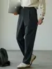 Calça Casual Masculina Outono/Inverno Mistura de Algodão Amiga da Pele Fivela de Metal Cintura Meio Elástica Calça de Perna Reta Calça de Perna Larga