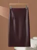 Nova Saia de Couro Haining Outono/Inverno 2026 para Mulheres, Saia Lápis de Pele de Ovelha Emagrecedora de Cintura Alta, Meia Saia Elegante e Sexy