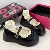 Zapatos Mary Jane Negros con Lazo Dulce 2025 Otoño Nuevos Retro de Suela Gruesa para Aumentar Altura Lolita Zapatos Pequeños de Piel para Mujer