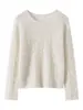 Nueva colección de otoño para mujer: suéter de cachemira jacquard calado, cuello redondo, corte holgado, efecto adelgazante, elegante top de punto