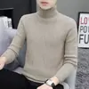 Suéter de gola alta masculino, pulôver de tricô, top de gola slim fit, cor sólida, espessado para o inverno