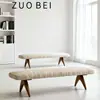 Banco Largo de Madera Maciza Estilo Vintage para Entrada de Casa, Banco Creativo de Diseñador para Pie de Cama de Dormitorio, Banco de Tela para Cambiar Zapatos