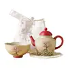Juego de Té Cerámico Portátil para Viaje Firestone Rojo Azul y Blanco Hecho de Fábrica, Juego de Preparación de Té para Exteriores Sueño de Flor de Cerezo para Una Persona, Taza de Preparación Rápida