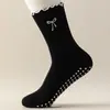 Calcetines Deportivos Antideslizantes Profesionales para Yoga para Mujer, Algodón Puro, Resistentes al Olor, Calcetines para el Suelo sin Costuras, Calcetines de Media Pantorrilla para Fitness, Running, Pilates