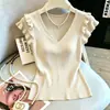 Comercio Exterior 2026 Verano Nueva Moda Ropa para Mujer, Top Corto de Punto Sólido Sexy y Elegante con Cuello en V y Mangas Acampanadas para Mujer
