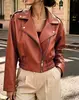Tienda Independiente de Amazon Chaqueta Corta de Cuero Estilo Europeo y Americano Nueva con Cuello Solapa Cremallera y Dobladillo Fruncido Abrigo de Cuero Casual