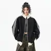 Sudadera cárdigan de punto gofre deportivo estilo americano, unisex, nueva colección de otoño, corte holgado, chaqueta casual a rayas con cuello alto