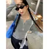 Camiseta de Manga Larga para Mujer con Rayas y Bloques de Color Estilo Coreano, Cuello Semiabierto, Diseño de Otoño, Camiseta Básica con Bloques de Color de Nicho