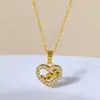 Accesorios de Colgante de Collar de Amor en Forma de Corazón de Acero de Titanio para Mujer, Apilable, Estilo de Alta Gama Otoño e Invierno, Cadena para Clavícula de Acero Inoxidable Incrustada con Circonita