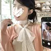 Lenço de Seda Branco com Renda Estilo Coreano Feminino 2025 Novo Estilo Primavera e Verão Elegante Versátil Fita Longa para Pescoço