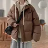 Chamarra acolchada de algodón estilo americano de dos piezas falsas para hombre, abrigo acolchado con capucha de corte holgado de moda para invierno para adolescentes