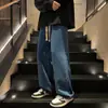 2025 Jeans Negros de Pierna Recta para Hombre Casual de Marca de Moda Atractivos Lavados Modernos Duraderos Estudiante Pantalones Holgados Venta al por Mayor