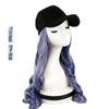 Peluca de mujer azul ceniza, peluca de una pieza, azul neblina, cabello largo y rizado, simulación de ondas grandes, peluca de seda de alta temperatura, sombrero