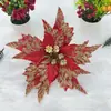 Nuevo producto transfronterizo: Flores navideñas de tela artificial con purpurina de 30 cm, disponibles en varios colores, flores decorativas para guirnaldas de árbol de Navidad