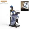 Adorno de escultura para candelabro de mujer africana de artesanía de resina de estilo minimalista nórdico y retro para decoración de sala de estar, mueble de TV y mesa de comedor