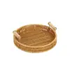 Plato de Fruta de Mimbre Sintético, Cesta de Pan Estilo Japonés Tejida a Mano, Cesta para Pan al Vapor, Cesta de Almacenamiento para el Hogar en la Sala de Estar, Bandeja de Mimbre con Doble Asa