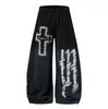 Calça de moletom retro estilo de rua americano com estampa de letras, perna curva, unissex, corte solto, perna larga, fluida, adequada para dançar e uso casual