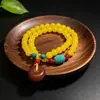 Pulseira original de âmbar sintético, pulseira de âmbar multicamadas com pingente de paz, joia de estilo étnico para mulheres
