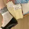 Meias de Renda Floral para Mulheres, Meias de Cano Médio, Meias Finas de Algodão para o Verão, Meias Largas Respiráveis de Malha Estilo Japonês