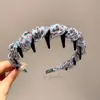 Faixa de Cabelo de Organza com Estampa de Leopardo Azul da Moda Antiderrapante para Mulheres, Fashion e Estilosa, Design de Coroa Alta, Versátil para Sair