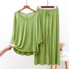 Primavera e Outono Nova Cor Sólida Simples Terno de Tamanho Grande Bit Algodão V-Neck Bat Manga Stretch Cintura Wide Leg Calças Roupas para Casa