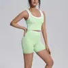Conjunto de yoga a rayas de colorblock estilo europeo y americano, top sin mangas acanalado deportivo, shorts con espalda bonita, ropa de fitness, conjunto para correr y entrenar para mujer