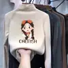 Camada base feminina com gola alta e forro de fleece, novo estilo outono/inverno 2026, camiseta interna de manga comprida, top com forro de fleece para crianças mais velhas