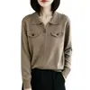 Cárdigan de punto con cuello polo y cremallera para mujer, suéter simple con bolsillo, abrigo de temperamento, manga larga, capa base para superponer