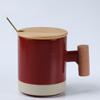 Caneca de Cerâmica com Cabo de Madeira Artístico Estilo Coreano para Escritório Xícara de Chá Café Leite presente manual logo impresso