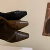 Primer Encuentro Temporada Estilo Coreano Retro Gamuza Cruzada Tacón Grueso Adelgazante Botines Cortos Mujer Otoño Invierno Cremallera Trasera Botines Cortos