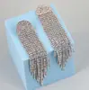 Moda nueva transfronteriza europea y americana, temperamento noble, aretes largos con borla de aleación de pedrería Super Brillantes, aretes de cadena con garra de diamante