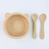Set de Tazón, Tenedor y Cuchara de Silicona de Dibujos Animados para Bebés y Niños Pequeños, Set de Comida para Bebé Lindo de Oso para Complemento Alimenticio, Vajilla Infantil Set de Dos Piezas