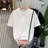 Camiseta de Manga Corta con Cuello Redondo y Diseño de Cremallera Contrastante de Alta Gama para Hombre en Verano Holgada Casual Guapa Top de Media Manga con Abertura