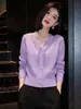 Cardigã de tricô roxo para mulheres, novo estilo outono 2026, alta costura, novo estilo chinês, amarrado com renda, top doce