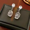 Pendientes Colgantes de Moda Aguja de Plata con Piedra Ojo de Gato, Pendientes Elegantes y Versátiles, Pendientes Exquisitos de Nicho, Lujo Accesible y Sensación de Alta Gama