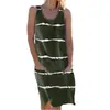 Vestido feminino estilo regata com estampa listrada e bolso, gola redonda, novo para o verão 2026, transfronteiriço europeu e americano Shenghenghui