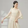 Blusa de Gasa Clásica con Cuello Fluido, Top de Malla, Conjunto de Práctica de Danza China, Disfraz de Danza de Malla Etéreo