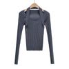 Primavera Nuevo Suéter de Moda Europea y Americana para Mujer Color Sólido Cuello en V Grande Ajustado Suéter Top W12489