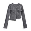 Estilo europeu e americano 2023 meninas quentes design outono plissado justo sexy cardigã de malha top de baixo irregular