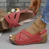 Sandalias de Playa con Tira Cruzada y Cuña Nueva Transfronterizas del Sudeste Asiático para Mujer, Calzado Exterior Europeo y Americano con Cinta Mágica, Suela Gruesa, Sandalias y Chanclas Ligeras