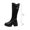 Botas de montar vaqueras retro estilo británico con remaches, adelgazantes, cuello en V, para mujeres menudas, con suela gruesa y tacón grueso, hasta la rodilla
