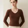 Suéter de malha 100% caxemira pura, novo top feminino gola alta slim-fit para outono e inverno, suéter básico de cor sólida