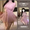 Gato Noturno Lingerie Erótica Doce Renda de Malha Patchwork Decote Profundo Tentação Sexy Transparente Costas Abertas Camisola Pijama para Casa