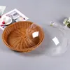 Cesta de Mimbre Sintético para Pan Tapa Transparente Acrílica Cesta Redonda para Frutas con Tapa Cesta para Snacks Cesta de Almacenamiento Tejida Tapa Acrílica