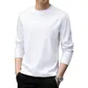 Camiseta de Manga Larga Estilo Americano para Hombre Otoño Holgada Casual para el Trabajo Color Sólido Capa Base Cuello Redondo Tejido Pesado Top Interior