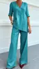 Moda Europea y Americana Transfronteriza 2026 Algodón y Lino Color Sólido Elegante Casual Conjunto de Dos Piezas para Mujer