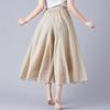 Exportação de comércio exterior japonês arte tamanho grande algodão e linho calça saia de perna larga cintura elástica linho cor sólida estilo étnico calça saia de balanço grande