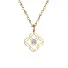 Acero de titanio oro de 18 quilates colgante de dinero moda trébol de cuatro hojas de la suerte diamante niños dama collar para regalo de novia